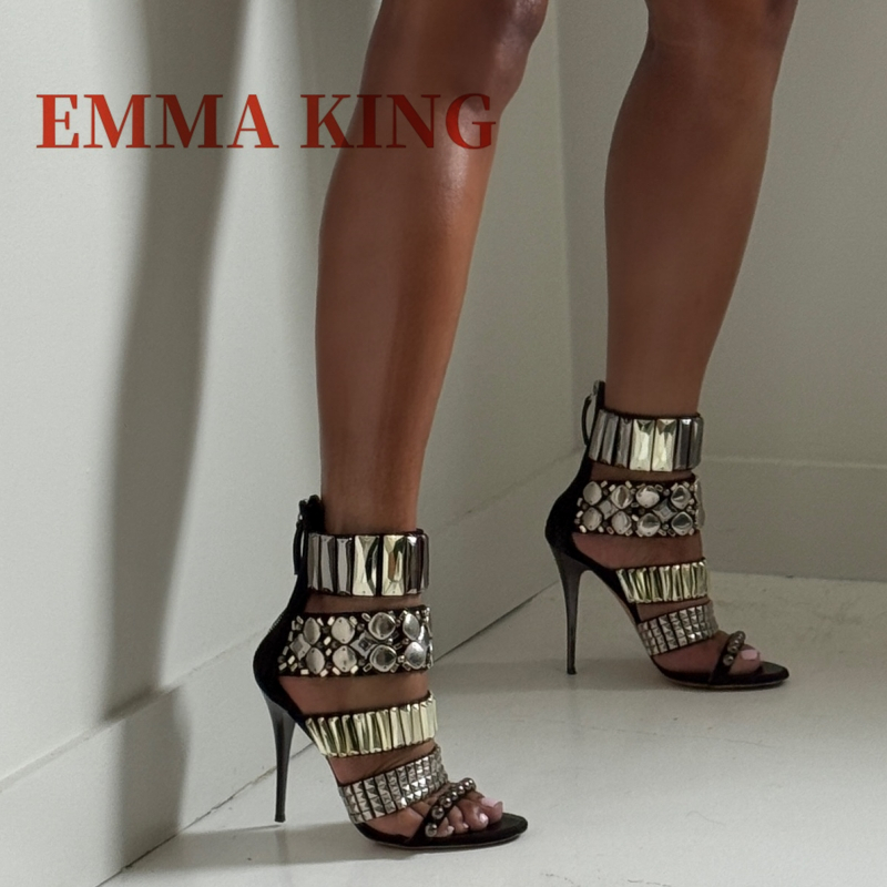 Summer Holiday Clothing Women - Black Embellished Ankle Strap Sandals Summer