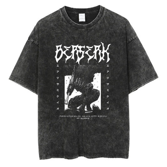 Japanese Summer Clothing Men - Japanese Anime Berserk Retro Washed T-shirt