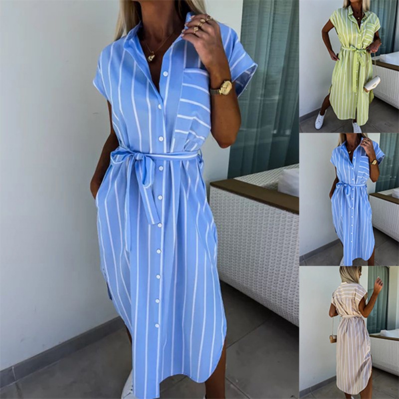 Summer Clothing Looks - Short Sleeve Striped Shirt Dress for
