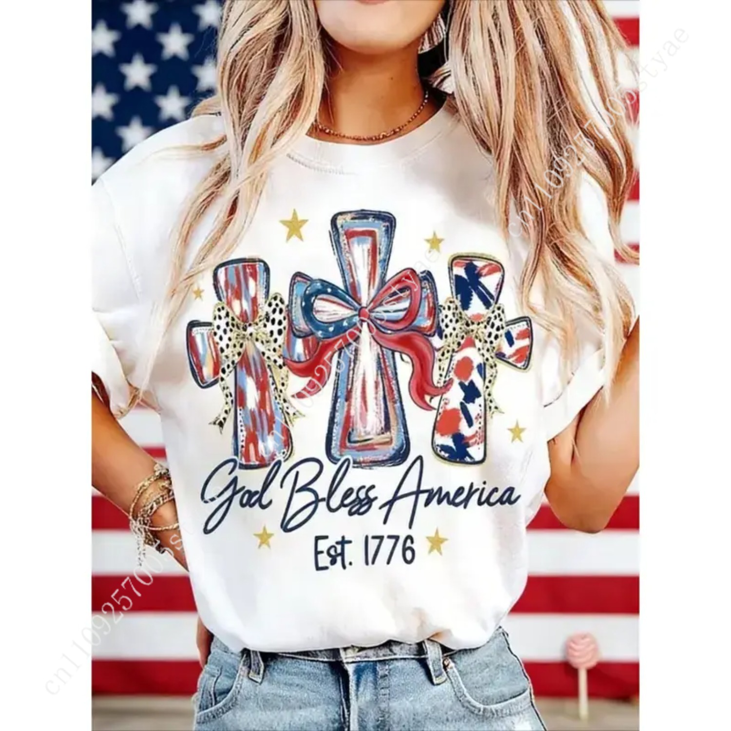 Summer Quilt - God Bless America Women T-shirt 250