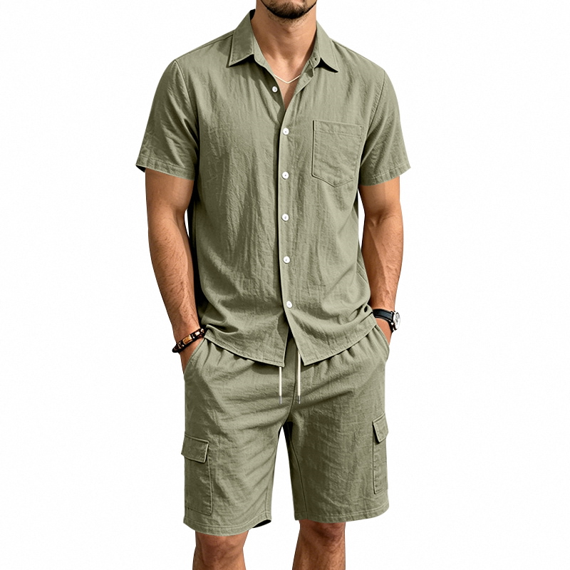 Summer Clothing Trends - Men Summer American Linen Two Piece