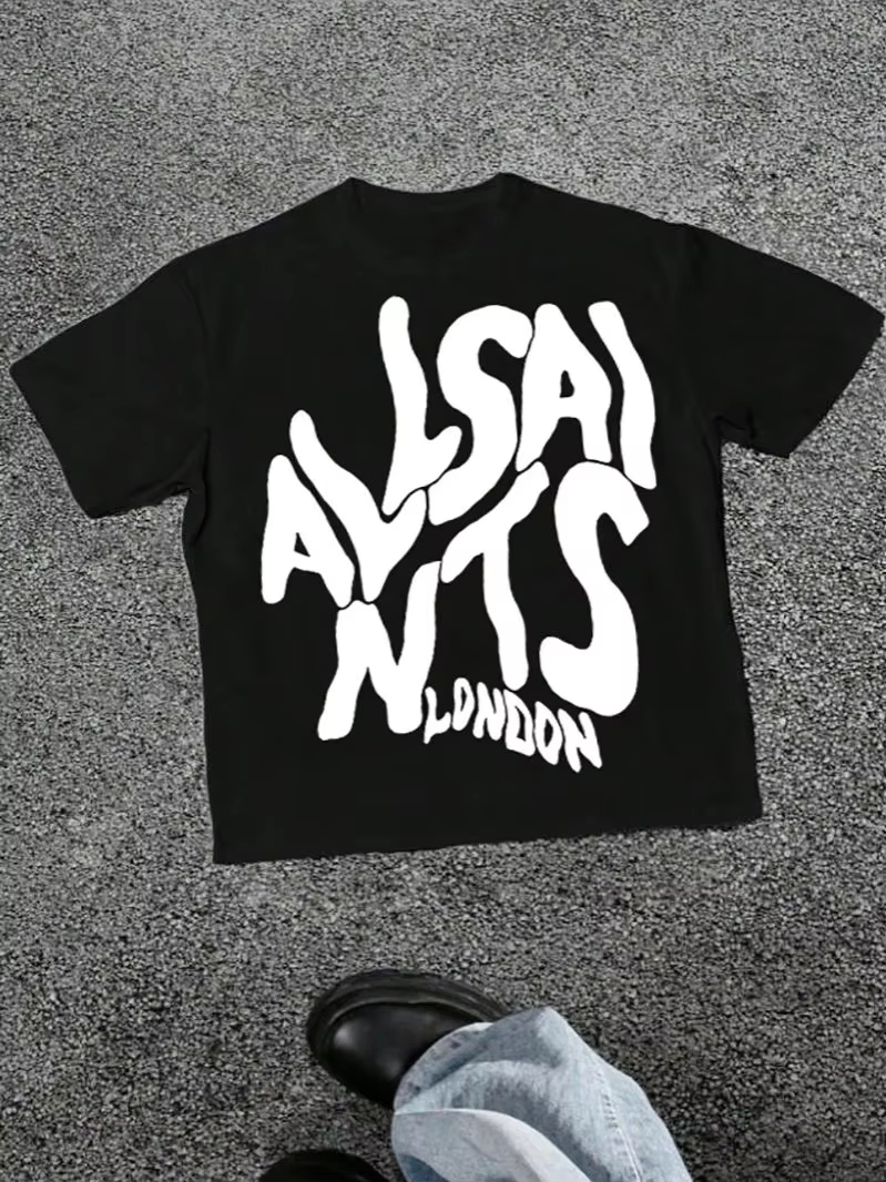 Summer Clothing London - 2026 Summer London Elastic Text T-shirt,