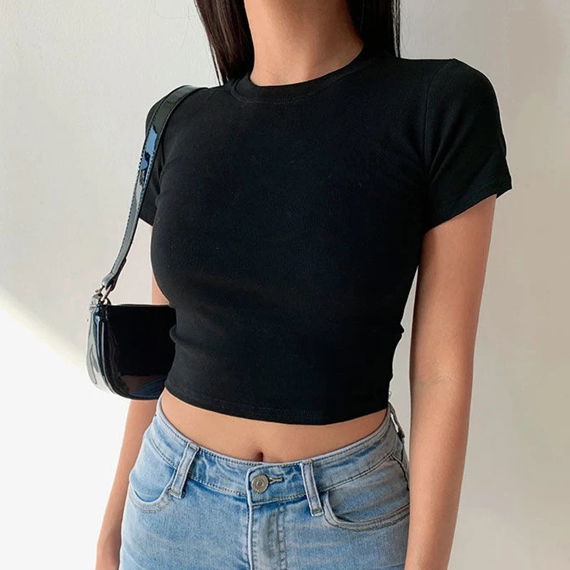 Summer Zara - Short Sleeve T-Shirt Women Solid Simple