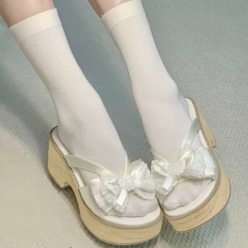 Sweet Bow Wood Grain Thick Bot - огляд і ціна Summer Holiday Clothing Women
