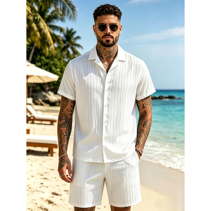 2Men's Summer Casual Suit Set， - огляд і ціна Summer Clothing For A Beach